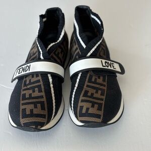 Fendi Kids Black and Brown Logo Strap Sneakers